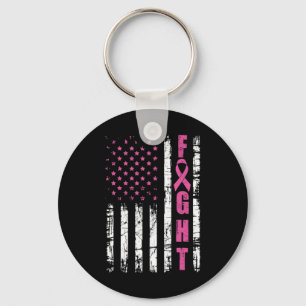 Breast Cancer Awareness American Flag Fight Pink R Keychain