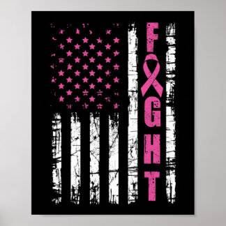 Breast Cancer Awareness American Flag Fight Pink R Poster