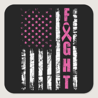 Breast Cancer Awareness American Flag Fight Pink R Square Sticker