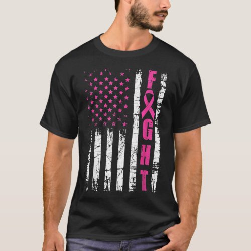 Breast Cancer Awareness American Flag Fight Pink R T_Shirt