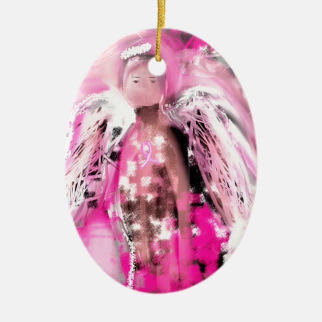 Breast Cancer Awareness Angel #2 Ceramic Ornament (Front)