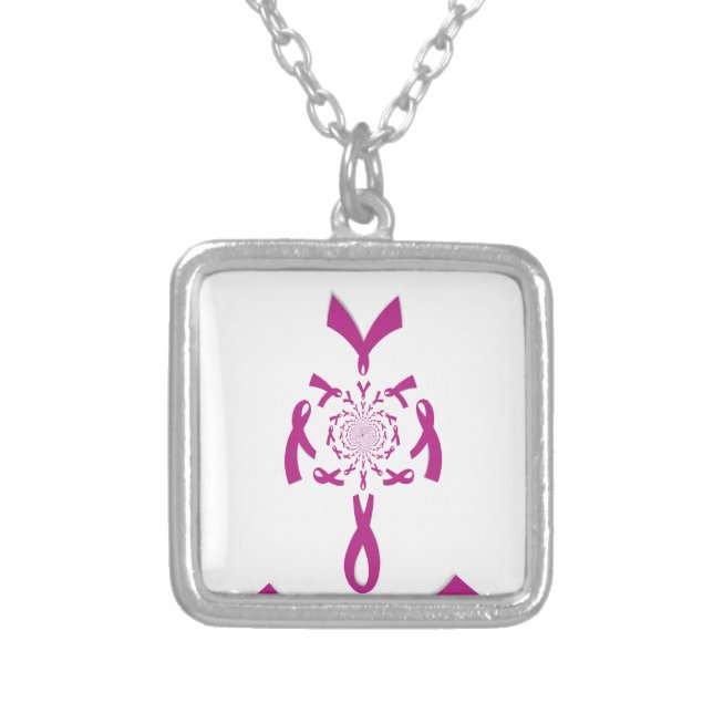 Breast Cancer Awareness Art Print Silver Plated Necklace (Front)