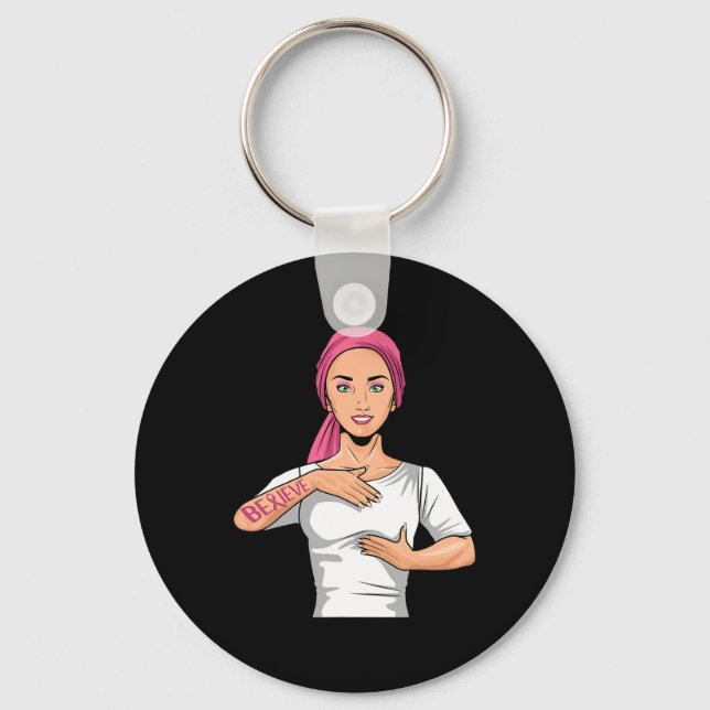 Breast Cancer Awareness Asl American Sign Language Keychain (Front)