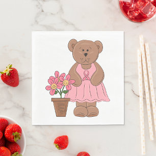 Breast Cancer Awareness Bear in Pink Dress Napkins