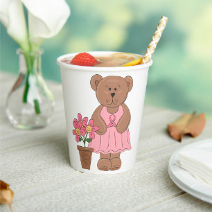 Breast Cancer Awareness Bear in Pink Dress  Paper Cups