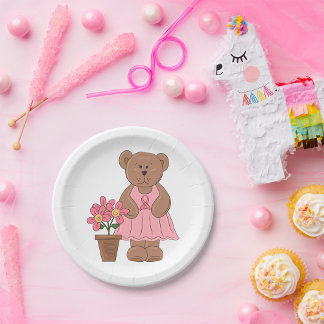 Breast Cancer Awareness Bear in Pink Dress  Paper Plates