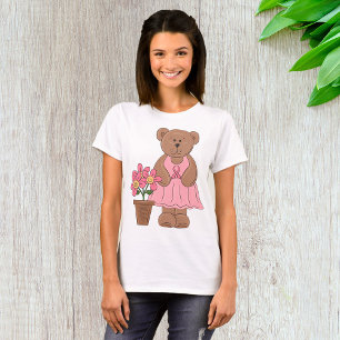 Breast Cancer Awareness Bear in Pink Dress T-Shirt