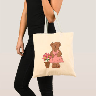 Breast Cancer Awareness Bear in Pink Dress  Tote Bag