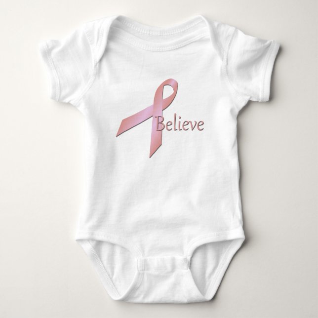 Breast Cancer Awareness Believe Ladies Pink Raglan T-Shirt (Front)