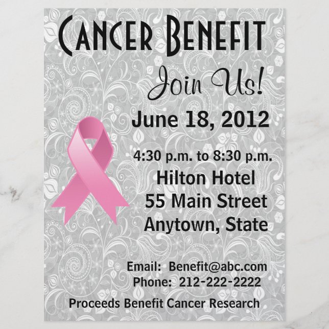 Breast Cancer Awareness Benefit Gray Floral Flyer (Front)