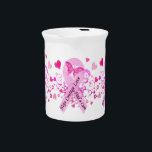 Breast Cancer Awareness Beverage Pitcher<br><div class="desc">A pink ribbon in vintage style with the messages of “Hope, Courage, Love, ” and “Find a Cure” and a butterfly and hearts with a beautiful floral background. Let's wear pink to support Breast Cancer Awareness in October.</div>