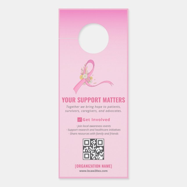 Breast Cancer Awareness Bilingual Ribbon QR Code   Door Hanger (Front)