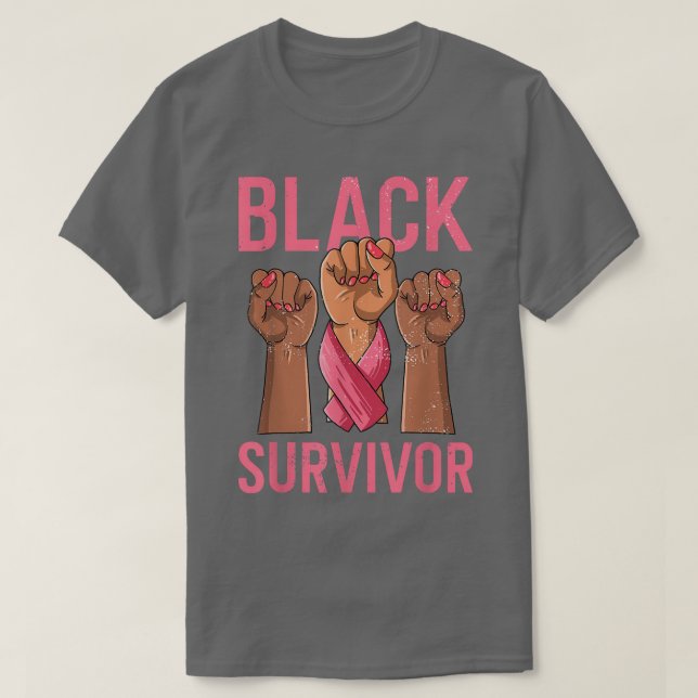 Breast Cancer Awareness Black Survivor Pink Ribbon T-Shirt (Design Front)