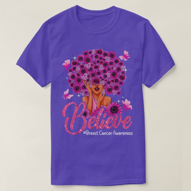 Breast Cancer Awareness Black Woman Warrior Suppor T-Shirt (Design Front)