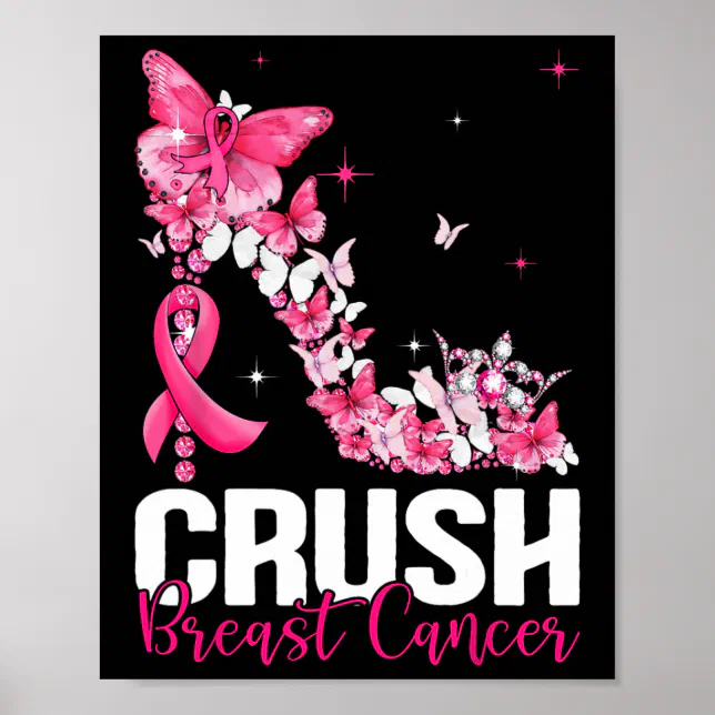 Breast Cancer Awareness Bling Pink Ribbon Womens Poster | Zazzle