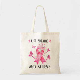 Breast Cancer Awareness Breathe And Believe Pink R Tote Bag