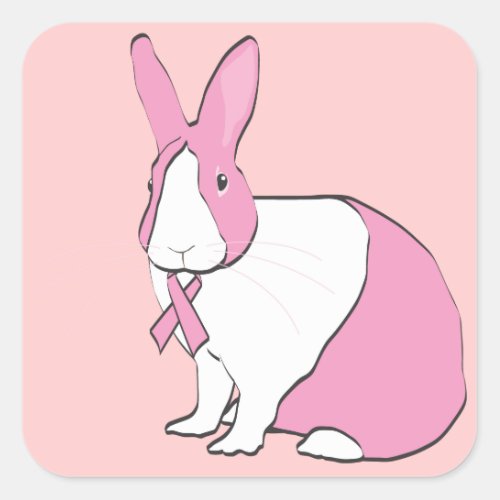 BREAST CANCER AWARENESS BUNNY SQUARE STICKER