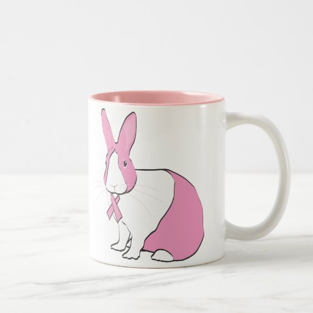 BREAST CANCER AWARENESS BUNNY Two-Tone COFFEE MUG (Right)