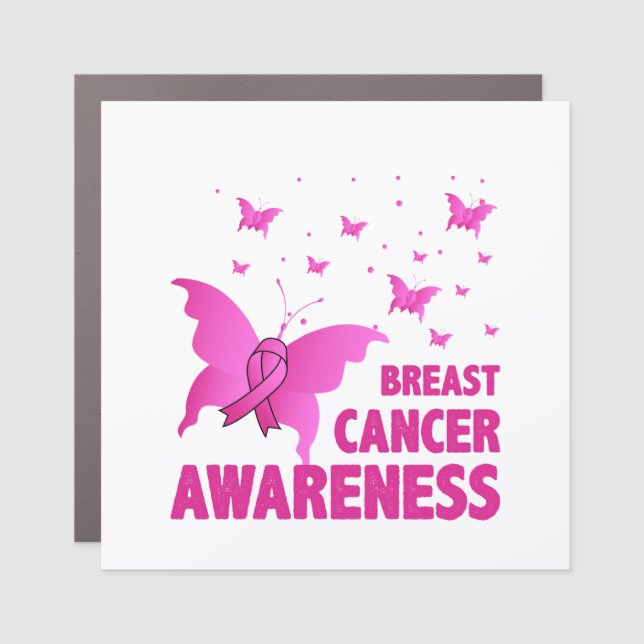 Breast Cancer Awareness Butterflies – Pink Ribbon Car Magnet (Front)