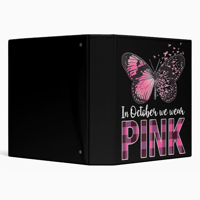 Breast Cancer Awareness Butterfly - In October We  3 Ring Binder (Background)