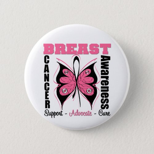 Breast Cancer Awareness Butterfly Pinback Button