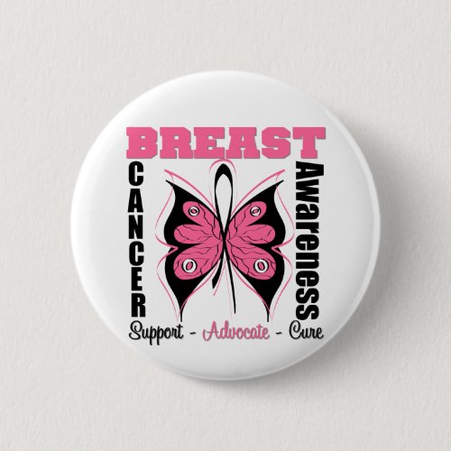 Breast Cancer Awareness Butterfly Pinback Button