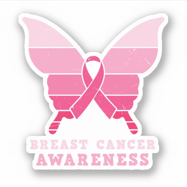 Breast Cancer Awareness Butterfly – Pink Ribbon Sticker (Front)