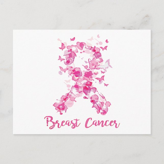 Breast Cancer Awareness Butterfly Ribbon Announcement Postcard (Front)