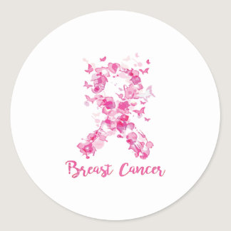 Breast Cancer Awareness Butterfly Ribbon Classic Round Sticker
