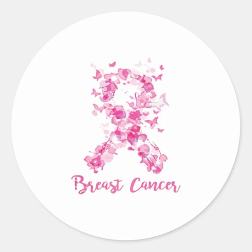Breast Cancer Awareness Butterfly Ribbon Classic Round Sticker