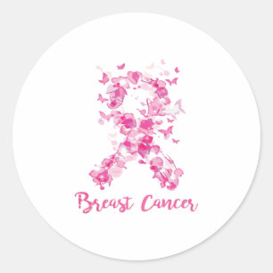 Breast Cancer Awareness Butterfly Ribbon Classic Round Sticker