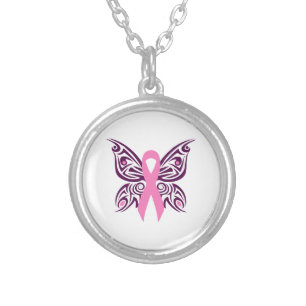 Breast Cancer Awareness Butterfly Silver Plated Necklace