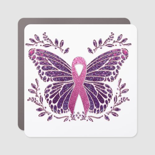 Breast Cancer Awareness Butterfly With Floral Bord Car Magnet