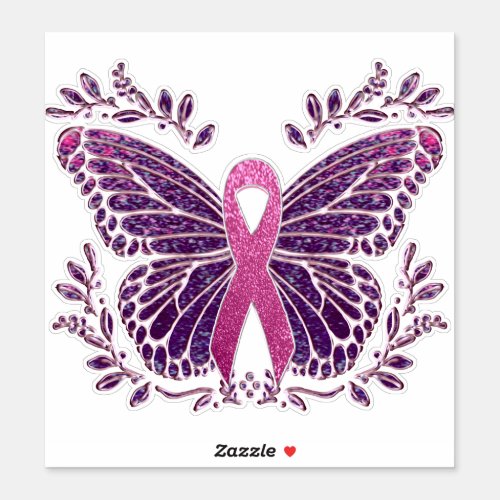 Breast Cancer Awareness Butterfly With Floral Bord Sticker