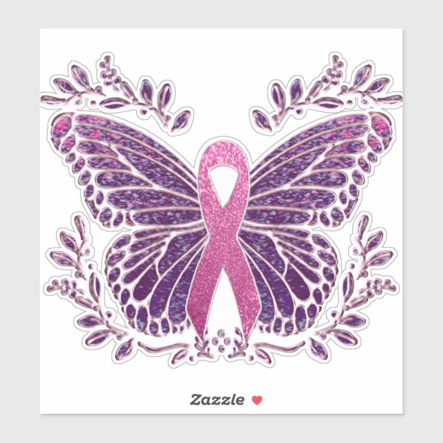 Breast Cancer Awareness Butterfly With Floral Bord Sticker (Sheet)