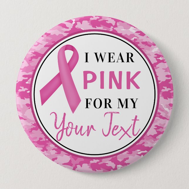Breast Cancer Awareness Camouflage Ribbon Design Button (Front)