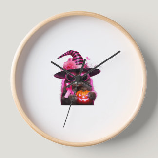 Breast Cancer Awareness Cat Halloween Pink Ribbon  Clock