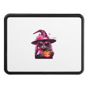 Breast Cancer Awareness Cat Halloween Pink Ribbon Hitch Cover