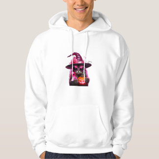 Breast Cancer Awareness Cat Halloween Pink Ribbon  Hoodie