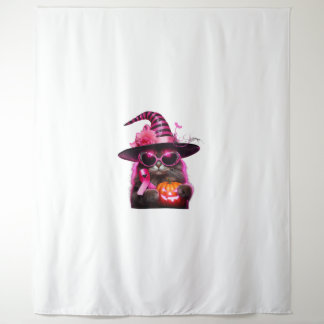 Breast Cancer Awareness Cat Halloween Pink Ribbon  Tapestry