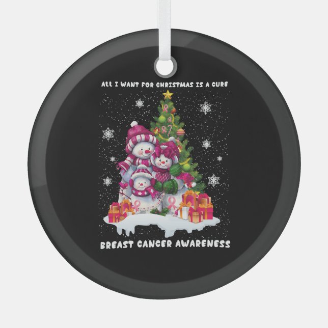 Breast Cancer Awareness Christmas Tree Glass Ornament (Front)