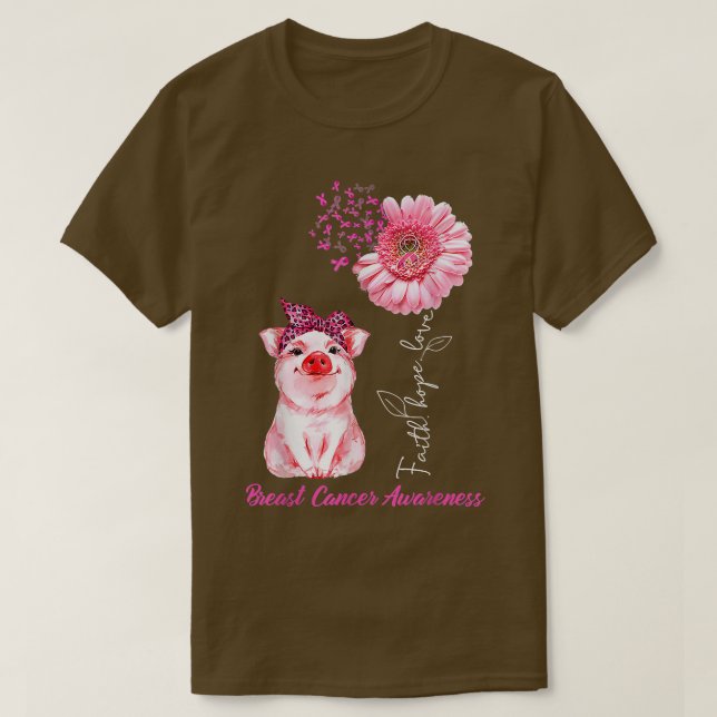 Breast Cancer Awareness Costume Daisy Ribbon Pig 3 T-Shirt (Design Front)