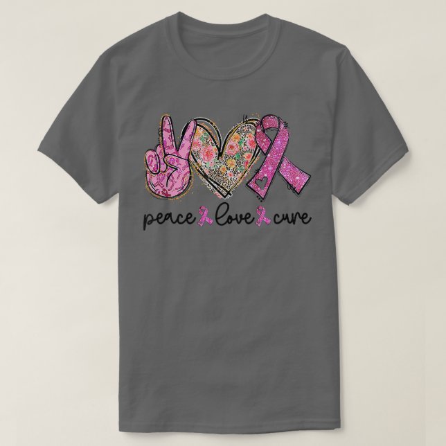 Breast Cancer Awareness Costume Pink Peace Love Cu T-Shirt (Design Front)