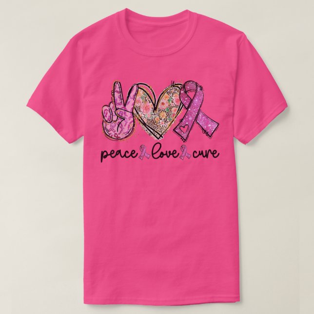 Breast Cancer Awareness Costume Pink Peace Love Cu T-Shirt (Design Front)