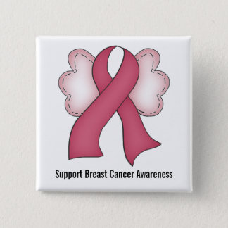 Breast Cancer Awareness (dark pink with wings) Pinback Button