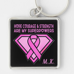 Breast Cancer Awareness Diamond Logo Black Keychain