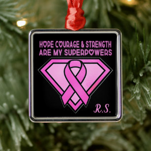 Breast Cancer Awareness Diamond Logo Black Metal Ornament