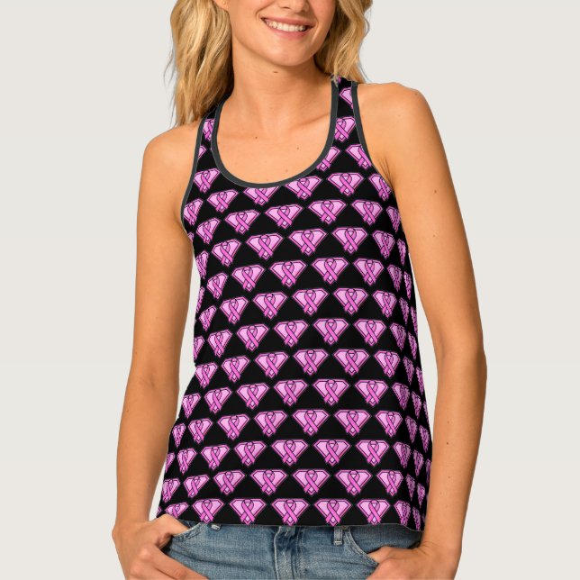 Breast Cancer Awareness Diamond Logo Black Tank Top (Front)
