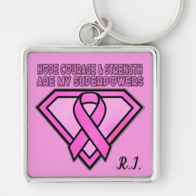 Breast Cancer Awareness Diamond Logo Pink Keychain (Front)