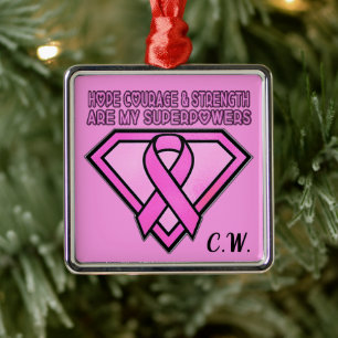 Breast Cancer Awareness Diamond Logo Pink Metal Ornament